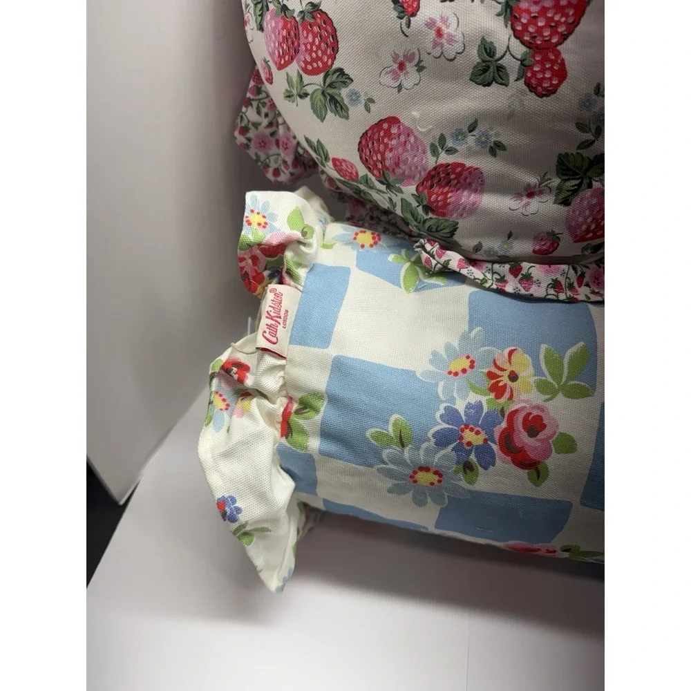 Cath Kidston Of London Pillow Set of 3- Floral Blue Check Rose & Strawberry